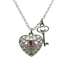 Heart and Key with a Pink Gem in the Middle of Heart